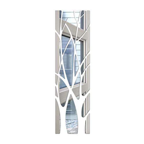VOSAREA Baumspiegel Aufkleber 3D Acryl Wandaufkleber Bäume mit Branchen Spiegel Aufkleber umweltfreundliche Wandtattoos für Schlafzimmer Badezimmer Dekoration (Silber) 3D-Spiegelaufkleber