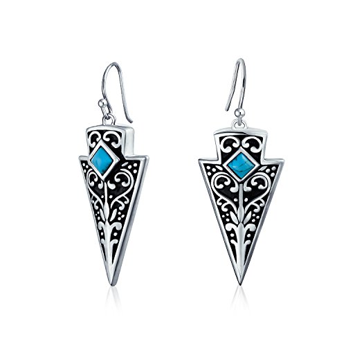 Amerikanische Indische Stil Blau Perle Pfeilspitze Boho Baumeln Ohrringe Für Frauen Für Teen Oxidiert 925 Sterling Silber
