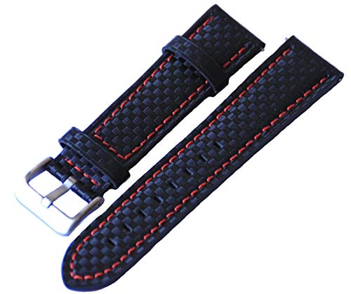 22mm Eichmüller BandOh Leder Uhren Armband Schwarz Ersatzband mit roter Naht