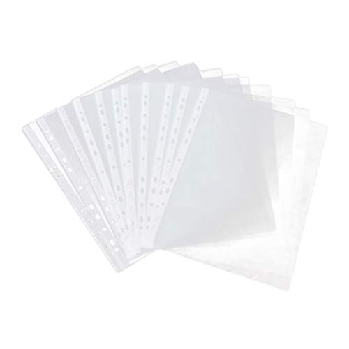 NUOBESTY 100 Stück Office File Protector Blattschutz Transparent A4 11 Beutel Loch Papierblatt Abdeckung Loseblatt Schutz für Arbeiter