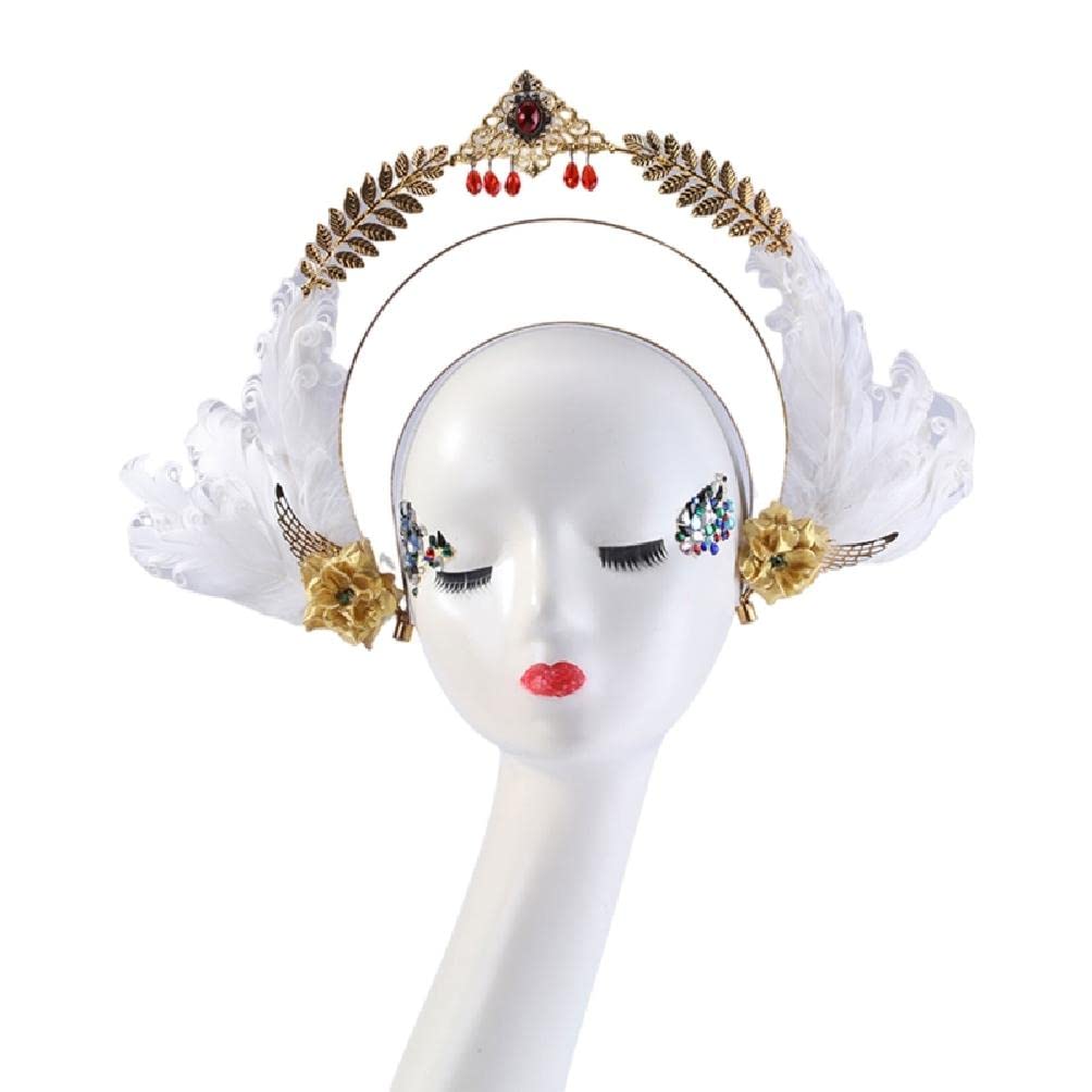 Oyrcvweuy Vintage Feder Strass Kreis Haarreifen Göttin Kopfschmuck Göttin Haarband Kopf Reifen für Frauen Mädchen Stirnbänder