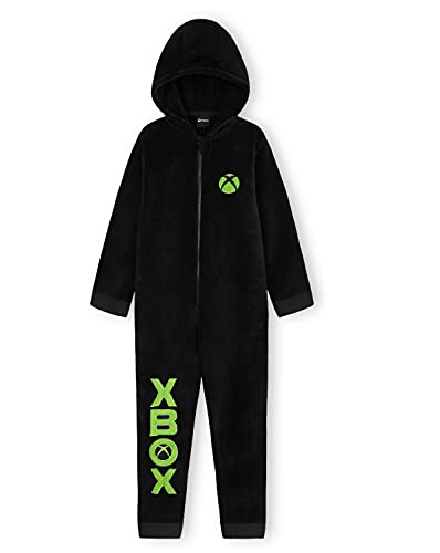 Xbox Jumpsuit Kinder Schlafoverall Jungen Onesie aus Fleece (Schwarz, 15 Jahre)