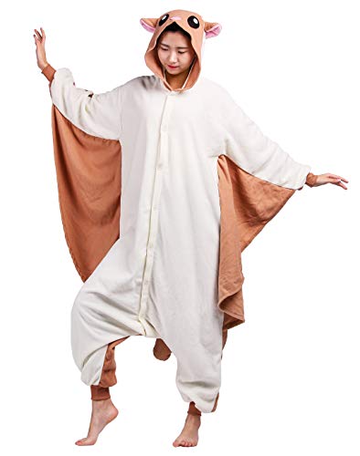 ULEEMARK Jumpsuit Onesie Tier Karton Kigurumi Fasching Halloween Kostüm Lounge Sleepsuit Cosplay Overall Pyjama Schlafanzug Erwachsene Unisex Fliegendes Eichhörnchen for Höhe 140-187CM