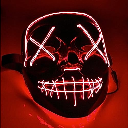 TK Gruppe Timo Klingler 3X LED Grusel Maske rot - wie aus Purge für Halloween als Kostüm für Herren & Damen (3X rot)
