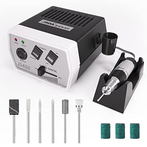 JSDA® JD400 Nagelbohrer, 30000RPM 6 Bits Deutsche Marke Leistungsstarke Elektrische Nagelfeilen für Acrylnägel Gelnägel, Kein Lärm Keine Vibration, Professionelles Maniküre Pediküre Set für Nagelpflege Nail Art