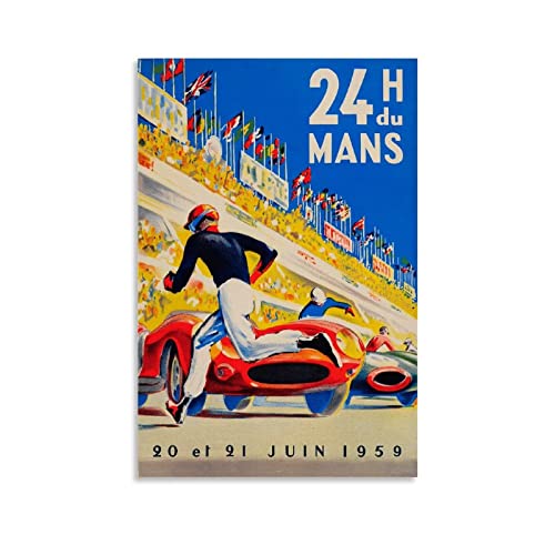 AIPHE Kunstwerk Malerei Leinwanddrucke Vintage-Poster 24h Le Mans 1959 Poster, ästhetisches modernes Familienschlafzimmerdekor, Poster 60x90cm Kein Rahmen