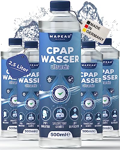 Mapeau CPAP destilliertes Wasser für CPAP-Geräte, Wasser für Sauerstoffgerät, Inhalator, Luftbefeuchter, Atemgas-Befeuchtung (5x 500ml)