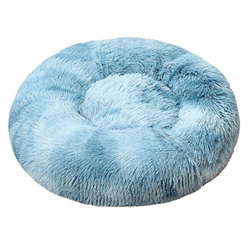 Fansu Hundebett rund Hundekissen Plüsch weichem Hundesofa rutschfest Base Katzenbett Donut Größe und Farbe wählbar (Tie-Dye hellblau,120CM)