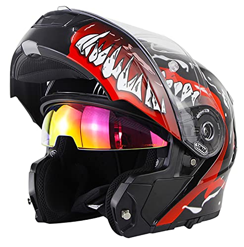 ZLYJ Modularer Motorradhelm Integrierter Klapphelm, ECE-zertifizierter modularer Motorradhelm mit Doppelvisier-Crash-Integralhelm F,XXXXL(65-66cm)