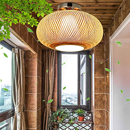 Retro Bambus Gewebte Deckenlampe Natürliche Bambus Und Rattan Deckenleuchte E27 Land Deckenlicht Handgewebte Pendellampe Korridor Schlafzimmer Wohnzimmer Beleuchtung Dekoration Lampe,60cm