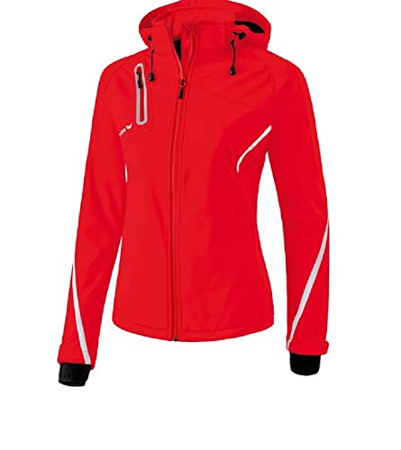 ERIMA Damen Softshelljacke Function mit abnehmbarer Kapuze, Handstulpen und seitlichen Reißverschlusstaschen,rot/weiß,36