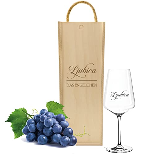 FORYOU24 XXL PUCCINI Weinglas von Leonardo mit Holz Weinkiste und Gravur Motiv Name zur Hochzeit Geburtstag Weihnachten Geschenkidee Wein-Gläser graviert