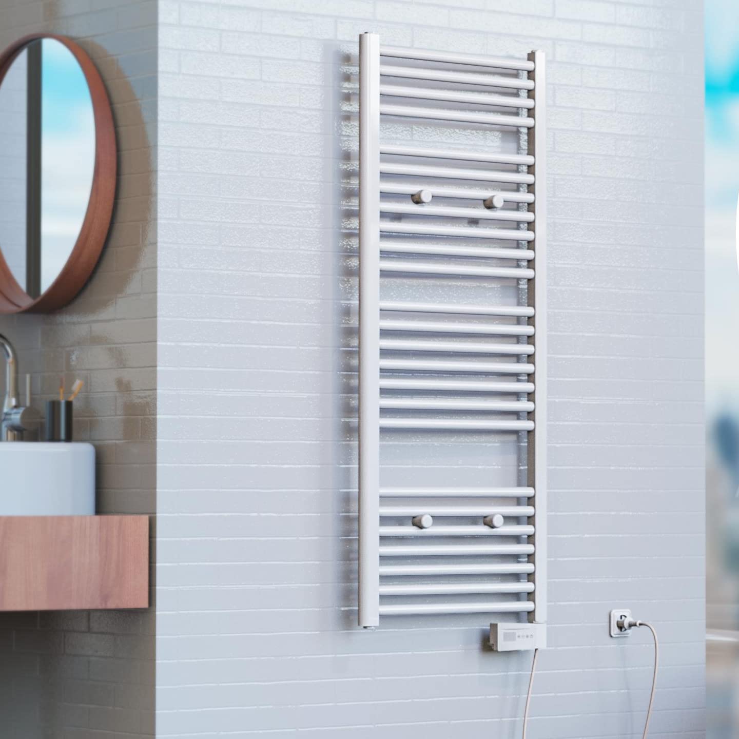 EISL Badheizkörper elektrisch 50 x 120cm, weiß, Handtuchheizkörper für das Badezimmer, Handtuchhalter, elektrischer Handtuchwärmer mit Heizstab und Zeitschaltuhr, BHKWZ1