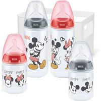 NUK Disney Micky Mouse First Choice + Babyflaschen Starter Set | 4 Anti-Colic Babyflaschen (2x 150ml & 2x 300ml) | Temperature Control Anzeige | Silikonsauger | Flaschenbox | BPA-frei