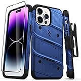ZIZO Bolt Bundle Schutzhülle für iPhone 14 Pro Max (6,7) mit Displayschutzfolie, Kickstand Holster Lanyard – Blau