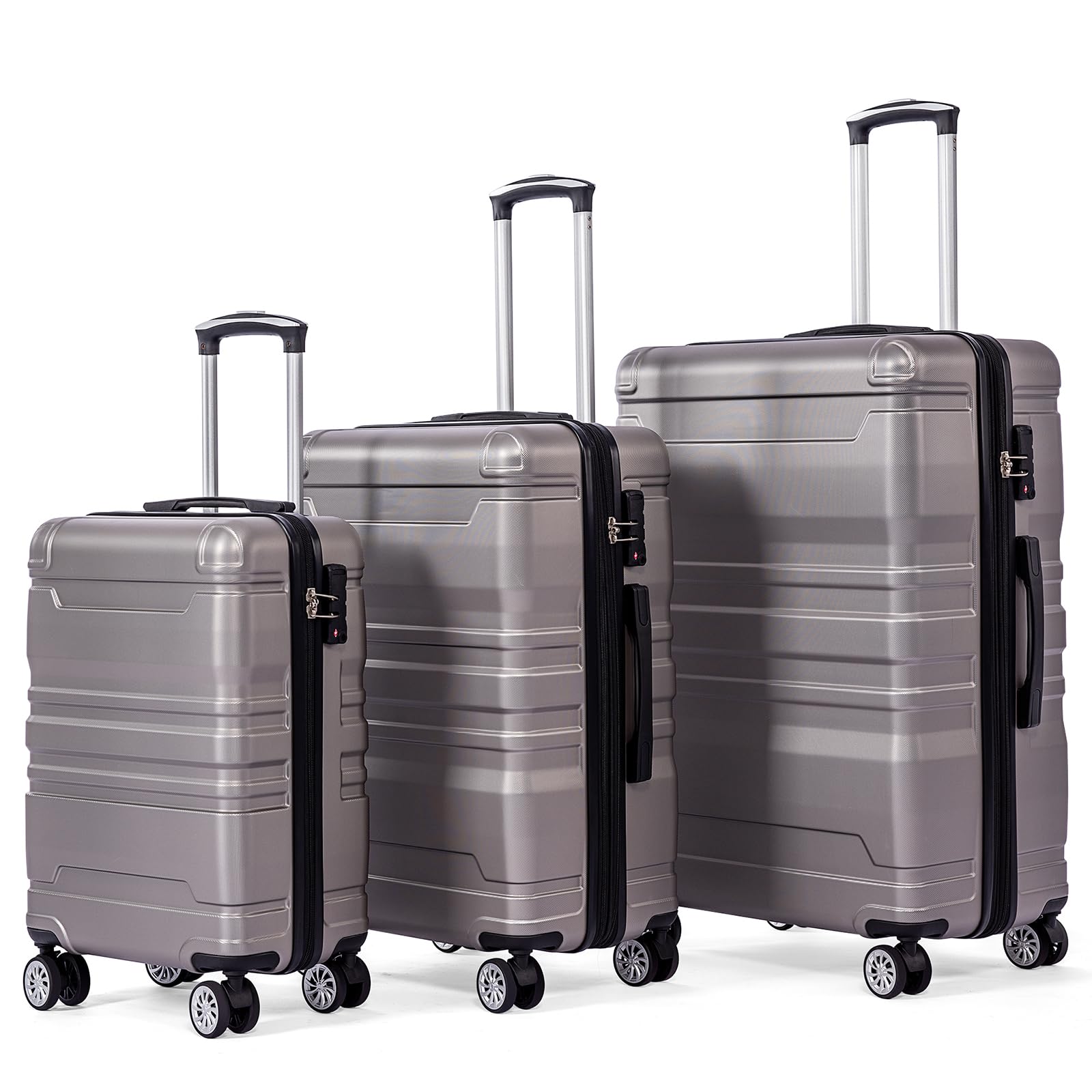 Transplant Kofferset 3-teilig Hartschale, Koffer Set Hartschalenkoffer, Koffer Set 3 Stück mit TSA-Schloss und Universalrad, Erweiterbar Luggage Sets, Seitengriff Reisekoffer Set (Grau)