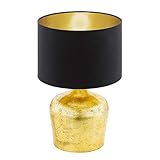 EGLO Tischlampe Manalba, Tischleuchte, Nachttischlampe aus Metall und Stoff, Wohnzimmerlampe in Gold, Schwarz, Lampe mit Schalter, E27 Fassung