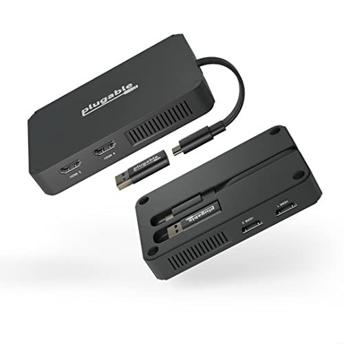 Plugable USB 3.0 oder C auf HDMI Adapter erweiterbar 4 x Monitore, Quad-Adapter ist kompatibel mit Windows und Mac, Multi-Monitor-Adapter unterstützt 1920 x 1080 @ 60 Hz, schwarz