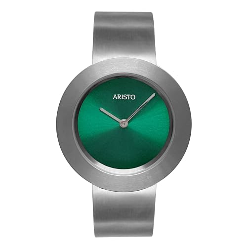 Aristo Titan Damenuhr Quarz-Armbanduhr - Silberfarbenes Titan Spangenarmband und grünem Ziffernblatt mit Front aus Mineralglas - Made in Germany