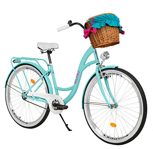 Milord. 28 Zoll 1-Gang Aqua blau Komfort Fahrrad mit Korb und Rückenträger, Hollandrad, Damenfahrrad, Citybike, Cityrad, Retro, Vintage