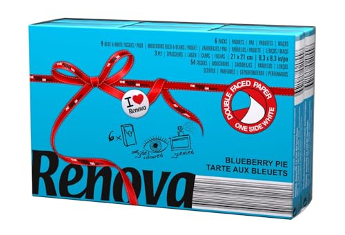 Renova Red Label Taschentücher, Blau, Duft: Blaubeerkuchen, 6 Packungen – [20er-Packung]