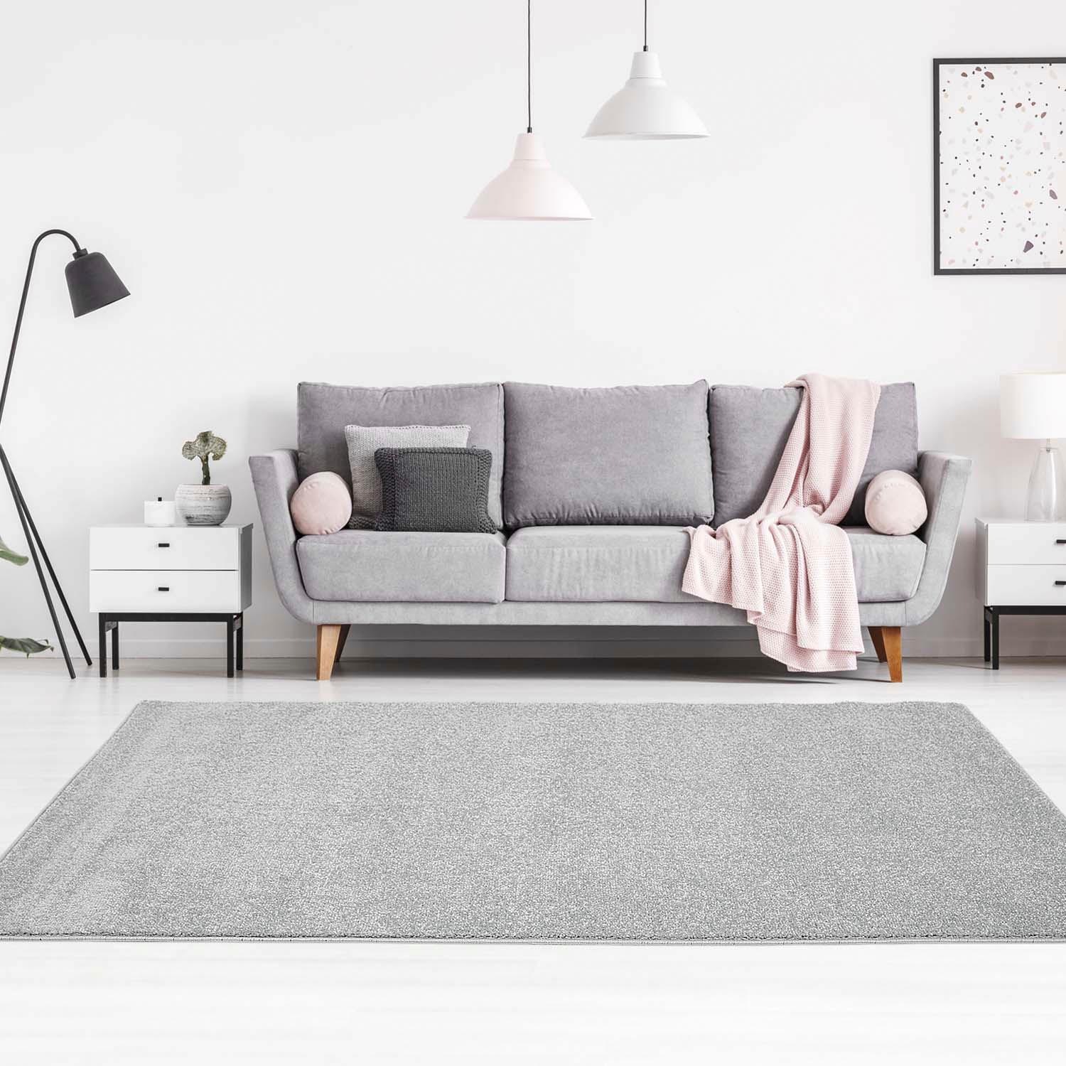 carpet city Teppich-Läufer Einfarbig Uni Flachfor Soft & Shiny in Grau/Silber für Wohnzimmer; Größe: 80x150 cm