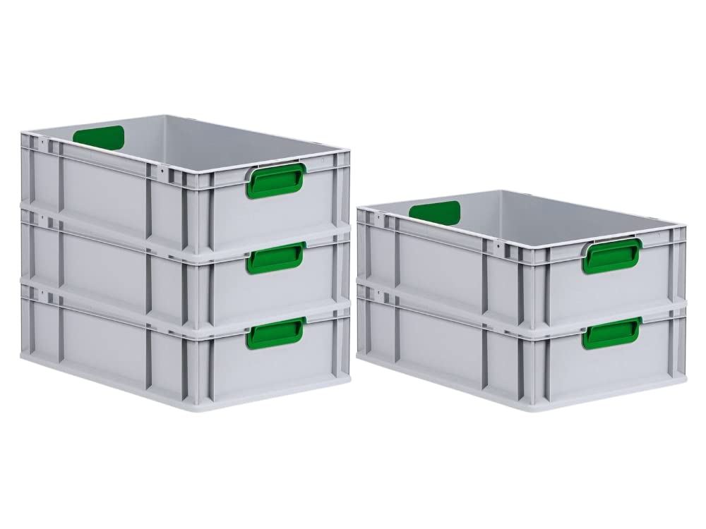 PROREGAL SuperSparSet 5x Eurobox NextGen Color | HxBxT 17x40x60cm | 34 Liter | Griffe grün geschlossen | Glatter Boden | Eurobehälter, Transportbox, Transportbehälter, Stapelbehälter
