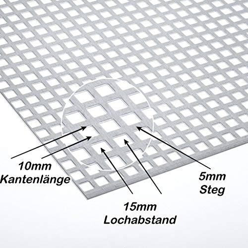 Stahl Verzinkt Lochblech QG10-15 Stahl 2 mm dick Wunschzuschnitt nach Maß (1000 mm x 300 mm)