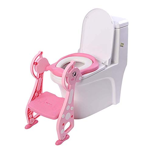 Rosa Kinder WC Sitz Kinder Toilettensitz StuhlKinder WC Leiter mit Einstellbar PedalhöhenTöpfchen Trainingssitz für Mädchen39 x 36 cm