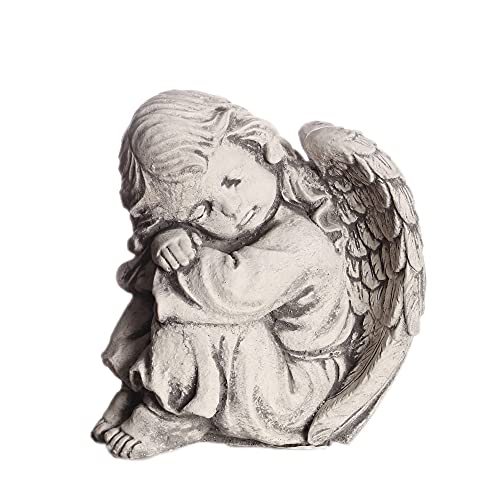 Antyki24 Engel Figur aus Steinguss frostfest - schlafender sitzender Grauer Engel Deko - Engel Deko Figuren Garten - Raum oder Grabdekoration - wetterfeste Massive Steinfiguren Garten