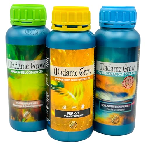 Madame Grow - Organischer Dünger - Sortiment aus Natur - oder Düngemitteln, Blüten, Algen und Kaliseife - Für Pflanzen 420 - KIT JADE (3x500ml)