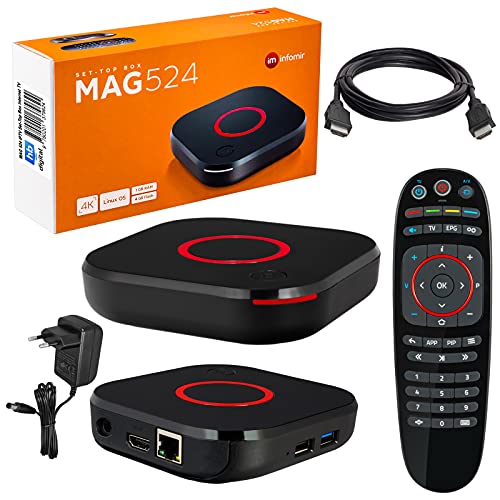 MAG 524 Original Infomir & HB-DIGITAL 4K IPTV Set TOP Box Multimedia Player Internet TV IP Receiver # 4K UHD 60FPS 2160p@60 FPS HDMI 2.0# HEVC H.256 Unterstützung # ARM Cortex-A53 + HDMI Kabel