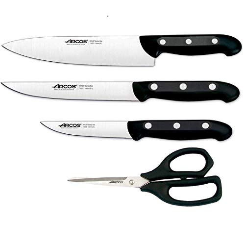 Küchenmesser Set Bogen | Messer weiß Bögen | Messer Bögen | Küchenmesser | Küchenmesser | 4-teilig | Chef 215 mm, Küche 150 mm, Gemüse 100 mm Küchenschere (schwarz)