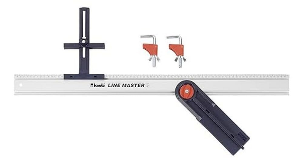 kwb LINE-MASTER Präzisionslineal 800 mm, Vorteils-Set mit Führungsschiene, Sägeführung, Winkelanschlag und 2 Spann-Zwingen, für Holz-, Bastel- und Metallarbeiten