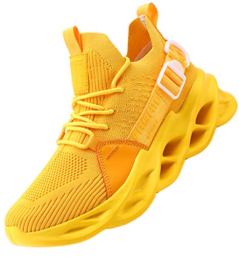 AARDIMI Herren Laufschuhe Fitness straßenlaufschuhe Sneaker Sportschuhe atmungsaktiv Anti-Rutsche Gym Fitness Schuhe (Gelb, Numeric_40)