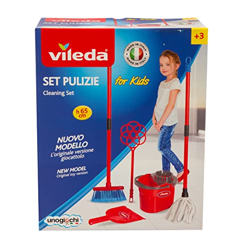Grandi Giochi - Reinigungsset Vileda for Kids, die Originalversion Spielzeug mit Besen, Schaufel, Schläger, Eimer und Mocio, IAM01100