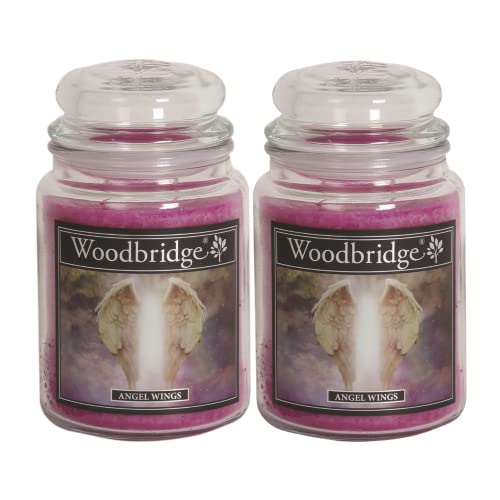 Woodbridge Duftkerze im Glas mit Deckel | 2er Set Angel Wings | Duftkerze Patchouli | Kerzen Lange Brenndauer (130h) | Duftkerze groß | Kerzen Rosa (565g)