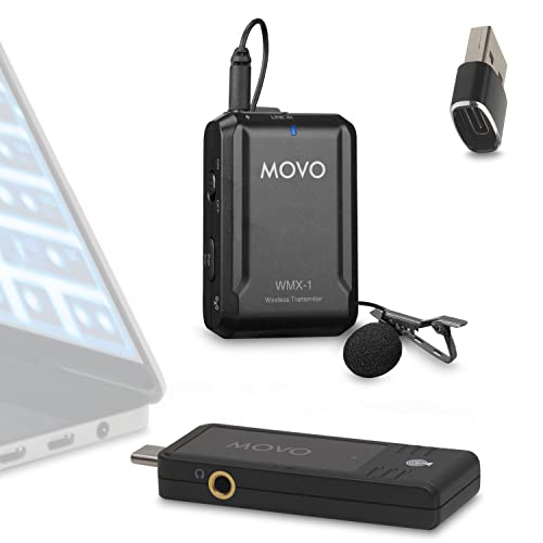 Movo WMX-1-UL USB-C kabelloses Lavalier-Mikrofon, USB-C, kabelloses Ansteckmikrofon für Computer, kabelloser USB- und USB-C-Empfänger, Transmitter und omnidirektionales Lav-Mikrofon