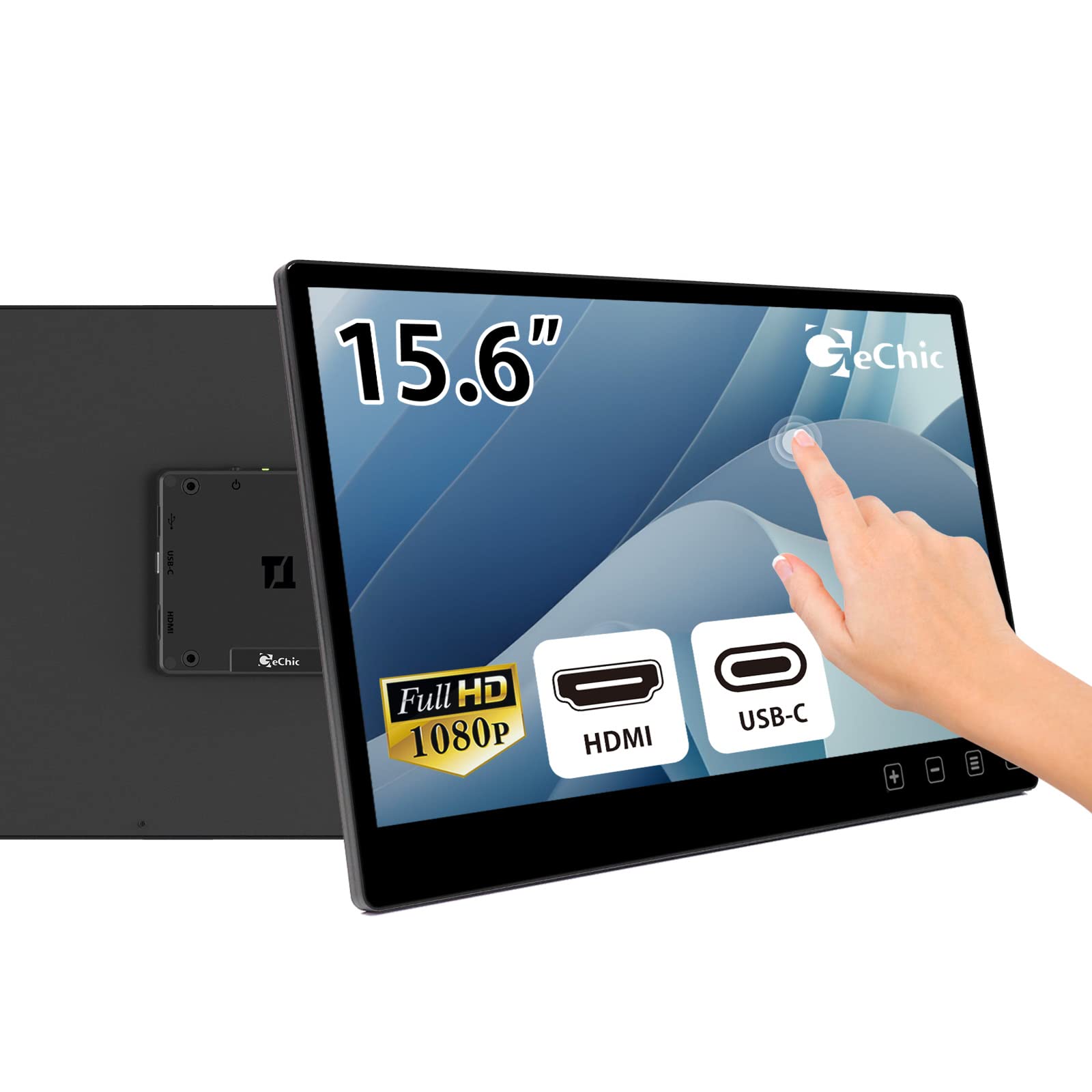 Gechic Touch Monitor 15,6 Zoll T151A eingebetteter Touchscreen Monitor mit HDMI/USB Typ-C(Thunderbolt3/4), VESA 75 Wandhalterung für Selbstbauautomaten/POS/Kiosk/Automatisierungsgeräte