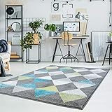 carpet city Teppich Flachflor Moda Modern mit Raute-Optik in Grau, Türkis, Grün für Wohnzimmer; Größe: 80x150 cm