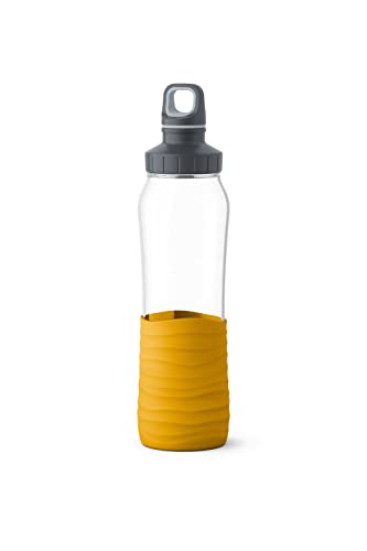 Emsa N31008 Drink2Go Glas Trinkflasche | Fassungsvermögen: 0,7 Liter| Schraubverschluss | 100% dicht | spülmaschinenfest | Gelb