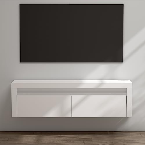 doporro® TV Lowboard TV-Schrank Fernsehschrank 160cm in matt Weiß Hängend oder Stehend Fernsehtisch mit 2 Schranktüren, TV-Regal für Fernseher Fernsehschrank01