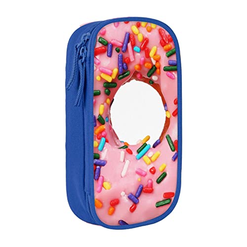 Stifteetui in Donut-Form, Erdbeer-Design, mittelgroß, mit Doppelreißverschlüssen für die Arbeit, niedlich, blau, Einheitsgröße, Koffer
