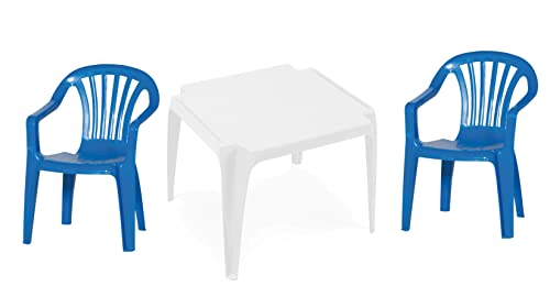 hLine Kinder Garten Sitzgruppe Tisch mit Stühlen Gartenstuhl Sessel (1 Tisch 2 Stühle blau), 868780+868446