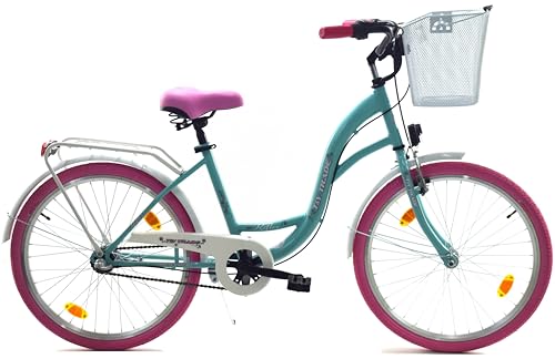 T&Y Trade 24 Zoll Kinder Mädchen City Fahrrad Mädchenfahrrad Bike Rad Nexus Nabenschaltung STVO Beleuchtung Reflex Blau mit Pink 3 Gang