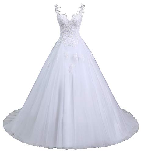 Romantic-Fashion Brautkleid Hochzeitskleid Weiß Modell W101 A-Linie Stickerei Träger Satin Organza DE Größe 52