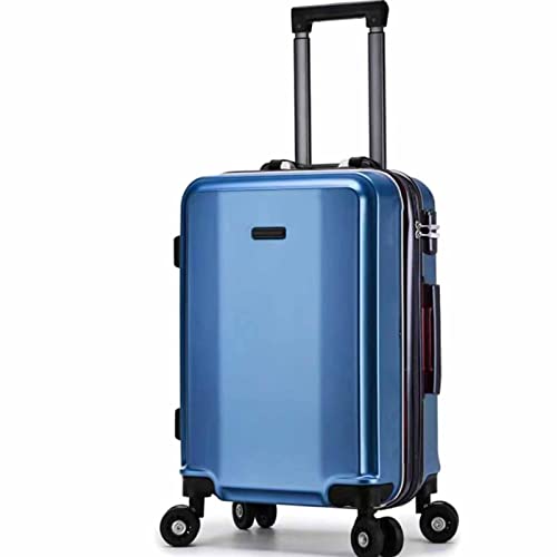 PRUJOY Aluminiumrahmen, Doppelschnalle, Passwort-Koffer, Universal-Rad-Trolley, Externe USB-Aufladung, intelligentes Gepäck mit großer Kapazität (Blue 33 * 55 * 23CM)