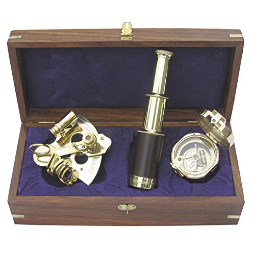 Marine Set bestehend aus Sextant & Brunton-Kompass aus Messing ca.28,5x13x8,5cm