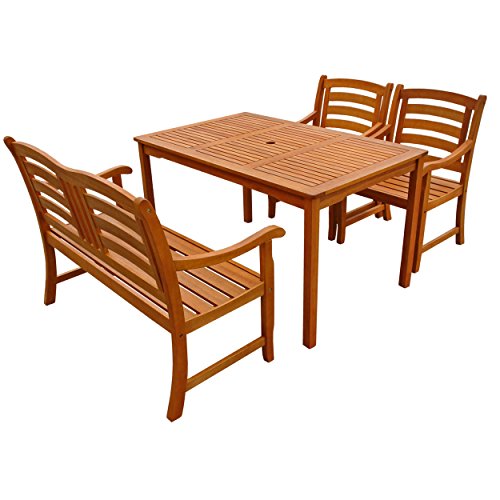 IND-70288-MOSE4GB2 Gartenmöbel Set Montana, Garten Garnitur Sitzgruppe aus Holz - 4-teilig - Tisch + Gartenbank + 2 x Stuhl