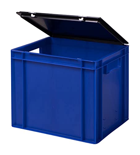 Stabile Profi Aufbewahrungsbox Stapelbox Eurobox Stapelkiste mit Deckel, Kunststoffkiste lieferbar in 5 Farben und 21 Größen für Industrie, Gewerbe, Haushalt (blau, 40x30x33 cm)